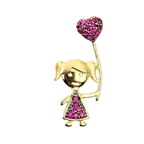 Pingente Menina Com Balão 2,5 Com Zircônia Rubi Em Ouro 18K