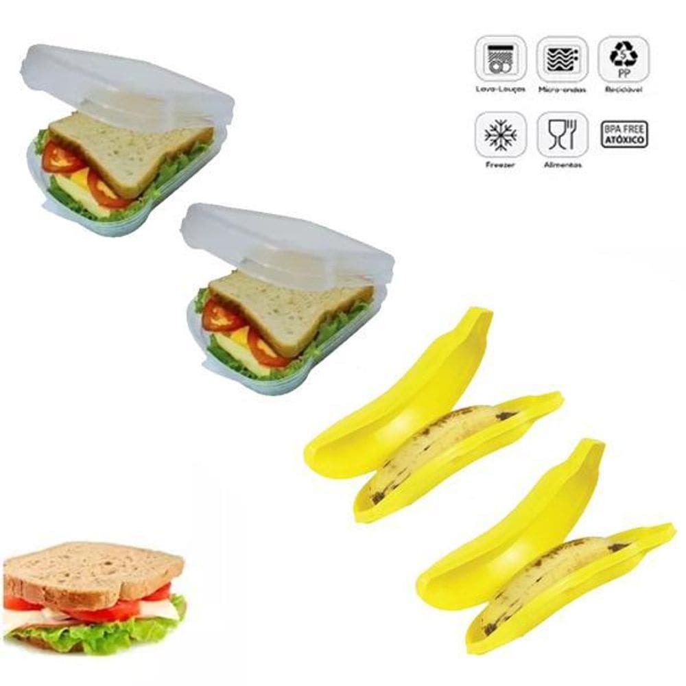 Kit 4 Porta Sanduíche Pote Banana Misto Marmita Sanduicheira