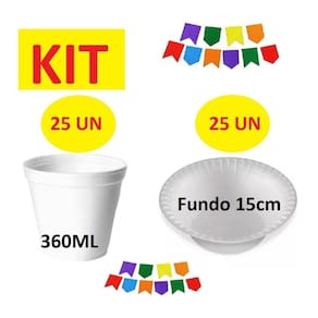 Kit 50 Un Descartáveis Isopor Potes 360Ml E Cumbucas 15Cm
