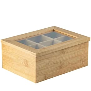 Organizador Porta Chá Bambu Caixa Bijuterias 6 Divisórias