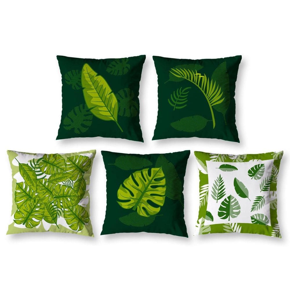 Kit 5 Almofadas Cheias 40Cm X 40Cm Estampadas Folhas