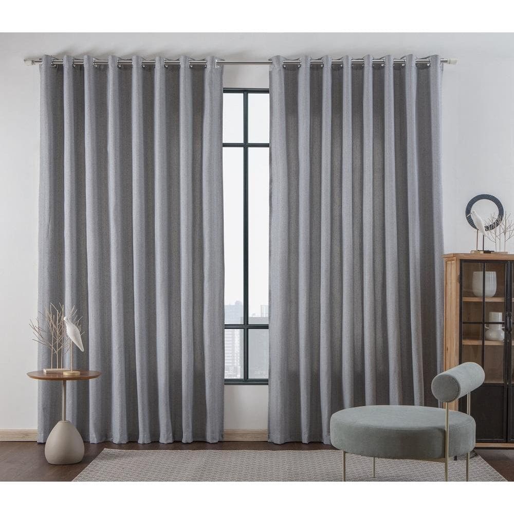 Cortina Para Sala Quarto Madras 6,00X2,80 Ilhos Cinza Claro