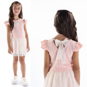 Conjunto blusa com aplicação coração e saia com telinha Kiki Xodó