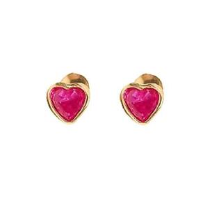 Brinco Coração Com Zircônias Vermelhas Em Ouro 18K