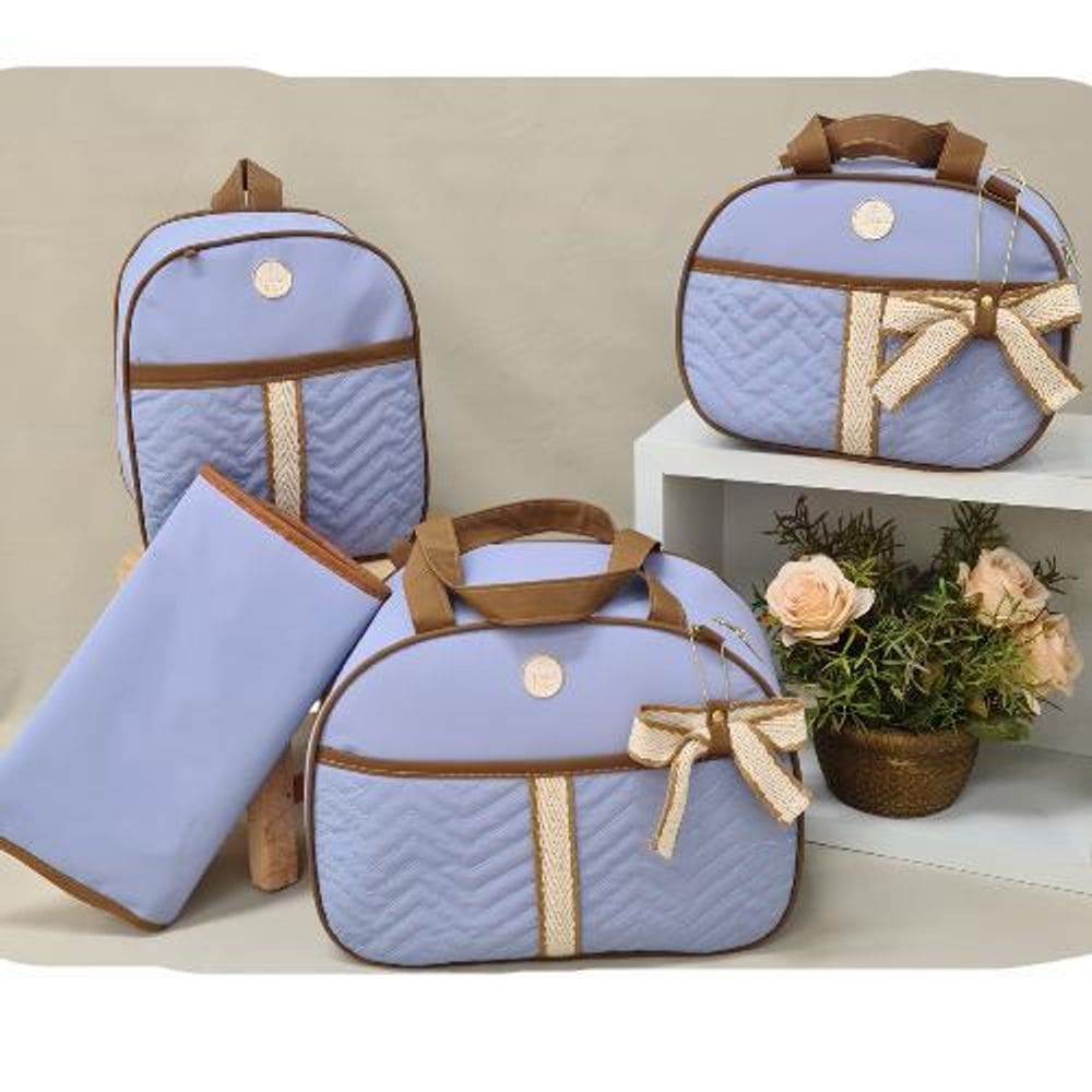 Bolsa Maternidade Bebê Kit 4 Peças Trocador Azul Impermeável