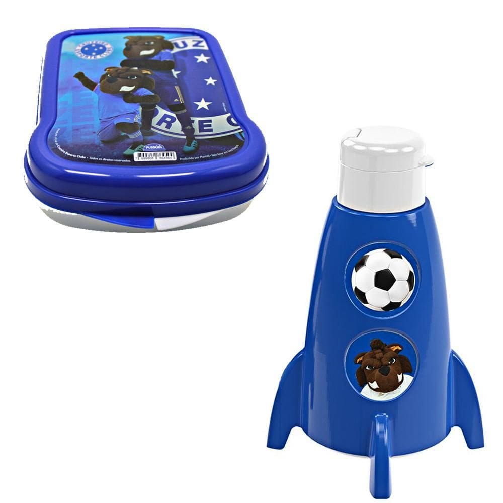 Kit Garrafinha Garrafa Cruzeiro Time Pote Porta Sanduíche