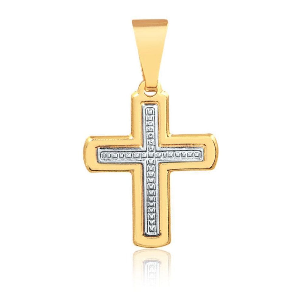 Pingente Cruz Banhado A Ouro 18K E Detalhes Em Ouro Branco