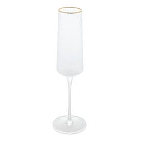 Taça De Champanhe Cristal Martelado Petra Fio De Ouro 300Ml