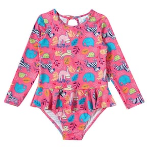 Maiô Manga Longa Bebê e Infantil Safari Rosa Tip Top