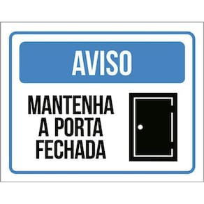 Kit 10 Placas Azul Aviso Mantenha Porta Fechada Ícone 36X46
