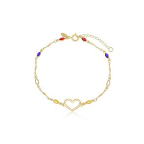 Pulseira Colorida Com Coração Banhada A Ouro 18K