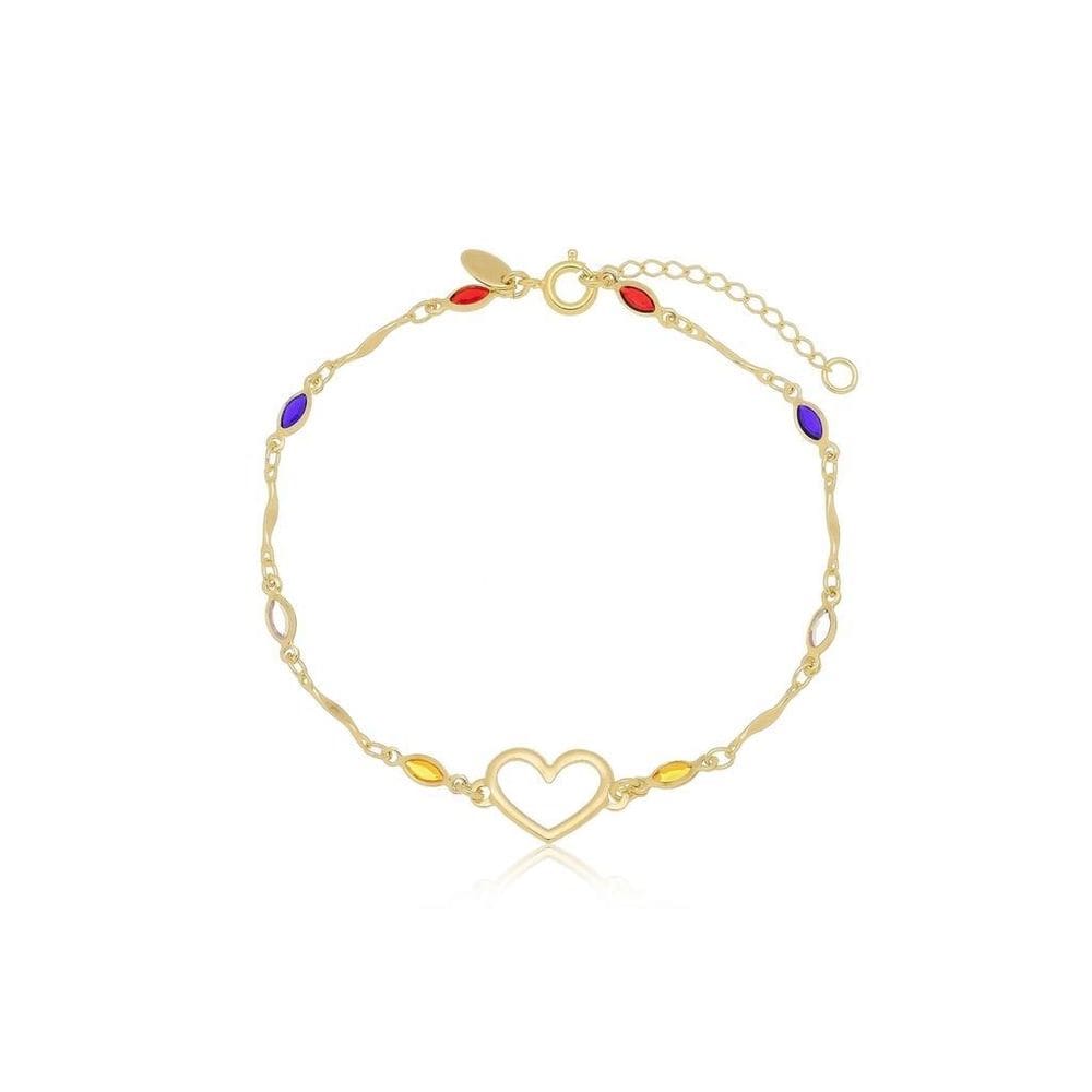 Pulseira Colorida Com Coração Banhada A Ouro 18K