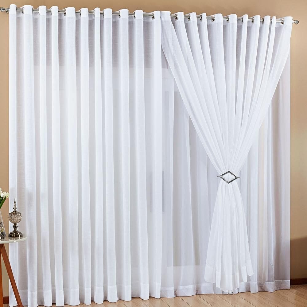 Cortina Sol Voil Gaze De Linho 4,00X2,80 Sala Quarto Branca