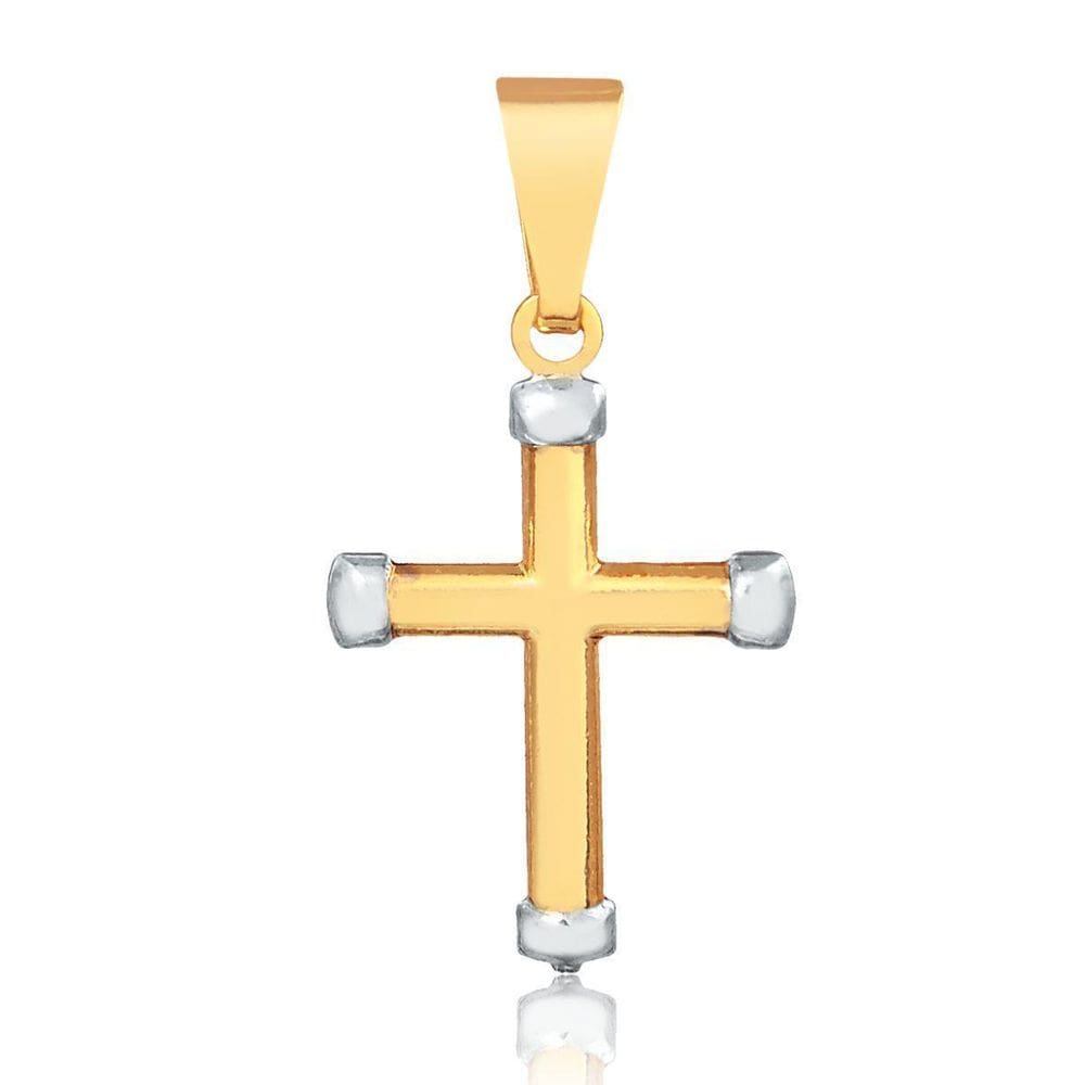 Pingente Cruz Banhado A Ouro 18K Com Detalhes Em Ouro Branco