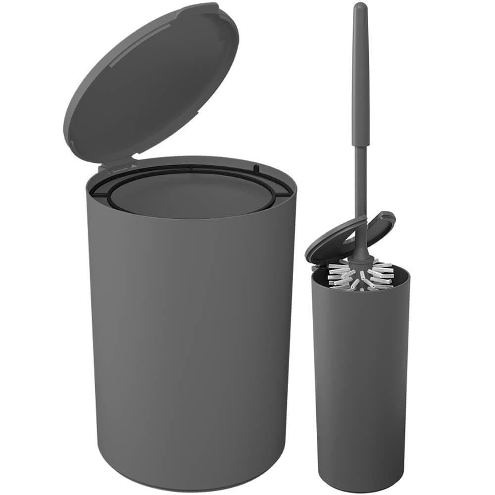 Lixeira Banheiro 5L E Escova Sanitária Serene Cinza Escuro