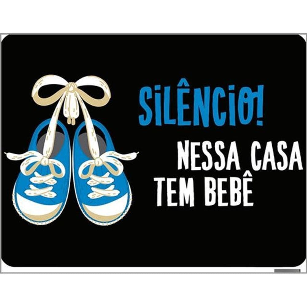Kit 3 Placas Silêncio Nessa Casa Bebê Azul 36X46