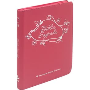 Bíblia Sagrada Letra Grande Linha Ouro Pink Ziper SBB
