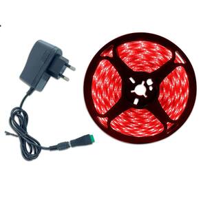 Kit Fonte 12v 2a + 5 Metros Fita Led 3528 Com Cola Dupla Face A Prova D`água 12v Vermelho