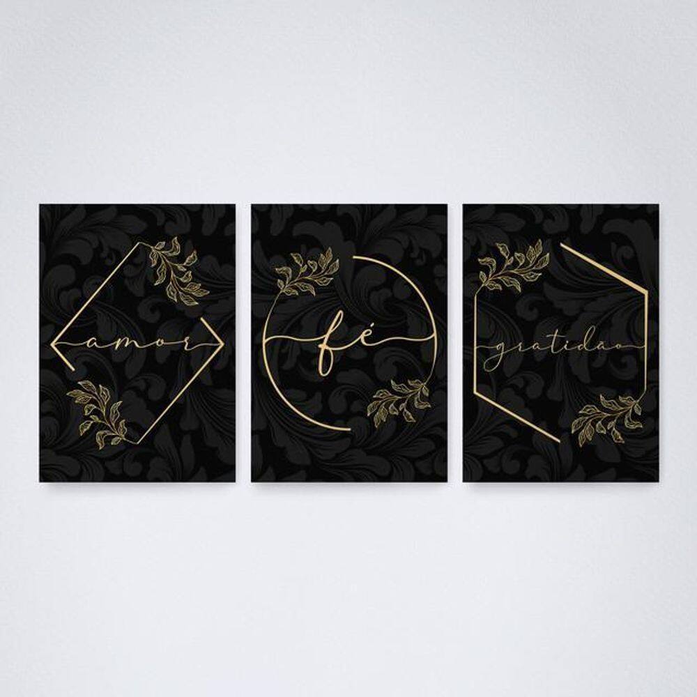 Quadro Decorativo Amor Fé e Gratidão V2 30x20cm