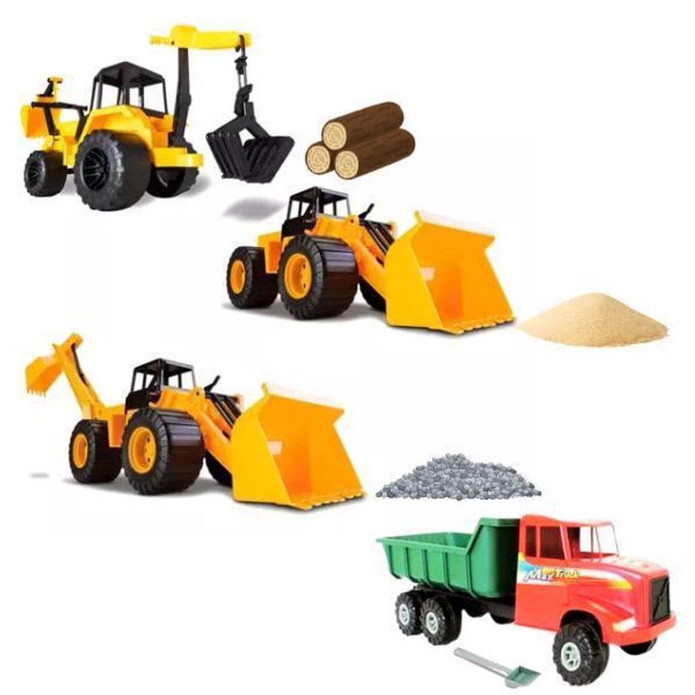 Kit 3 Tratores Retroescavadeira Grande Brinquedo Caminhão