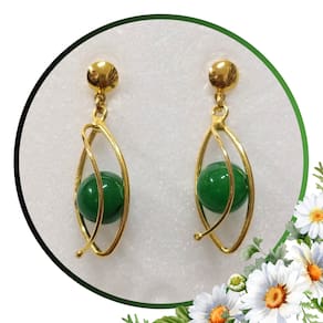 Brinco de Pedra Quartzo Verde - Argola Dupla Oval1