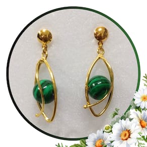 Brinco de Pedra Malaquita - Argola Dupla Oval