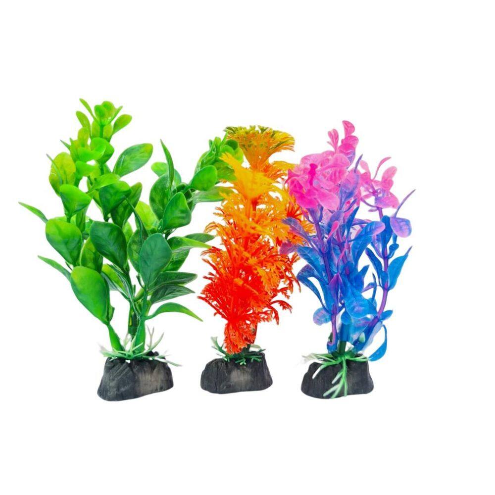 Planta Artificial Colorida Aquário Decoração 3 Un 8Cm
