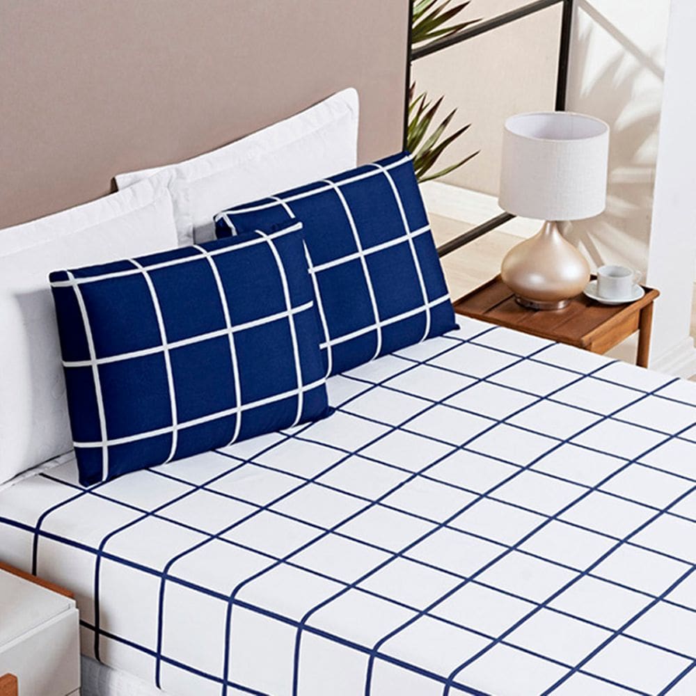 Jogo de Lençol Queen Square 3 peças Marinho