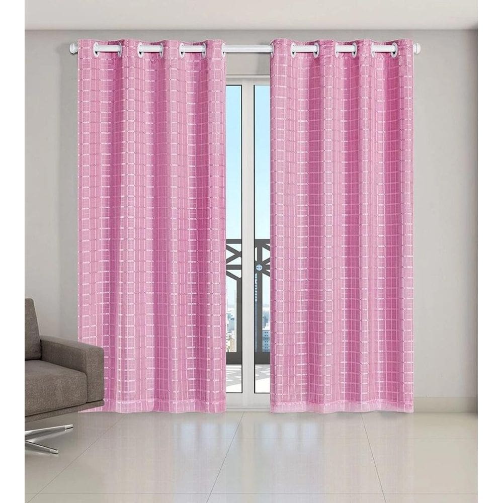 Cortina Voil Xadrez Com Forro Blackout 5,00 X 2,80 Rosa