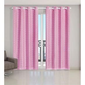Cortina Voil Xadrez Com Forro Blackout 5,00 X 2,80 Rosa