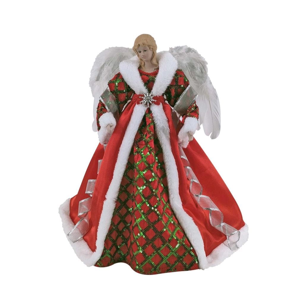 Anjo Topo Arvore Natal Red/Green Decoração Grande Casa 40Cm