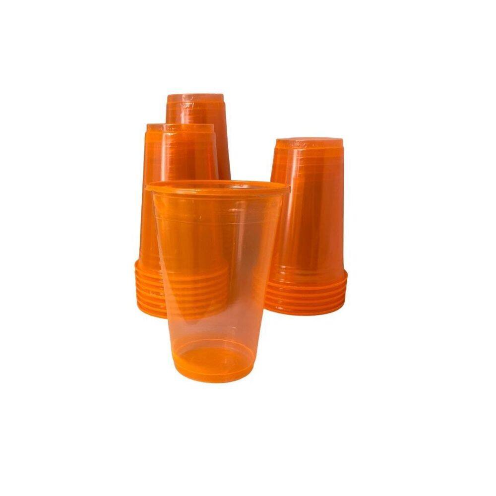 Kit Copo Balada Neon Acrílico Laranja 300Ml 100 Unidades
