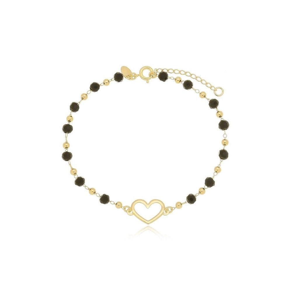 Pulseira Bolinha Com Coração Banhada A Ouro 18K