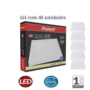 Kit 5 Paineis Paflon Led Sobrepor 30X30 Quadrado 24W 1Linha