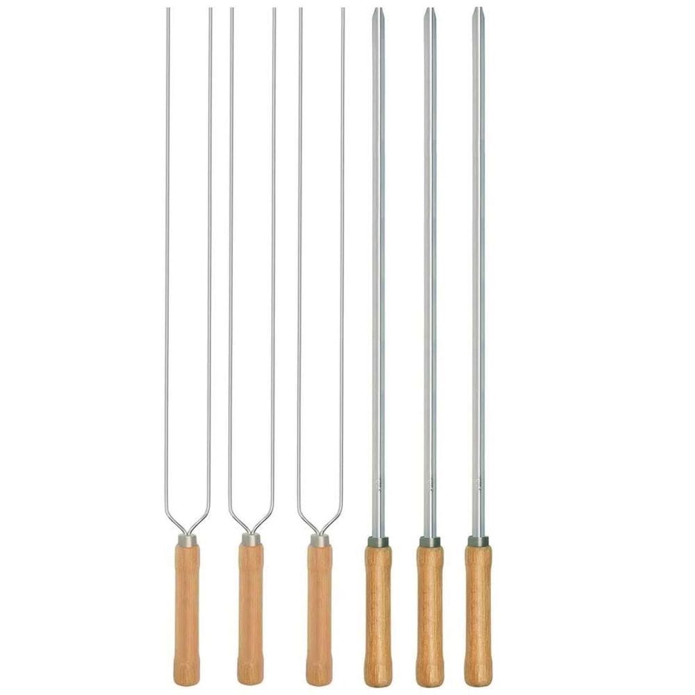 Kit Preparo Churrasco 6Pcs Churrasqueira Espetos 65Cm Mor