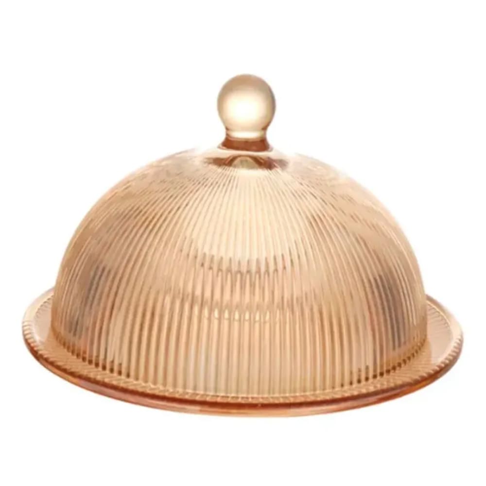 Queijeira Vidro Graffiato Borda Dourada Âmbar 20cm - Hauskraft