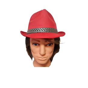 Chapéu Estilo Panamá Vermelho De Tecido Aba Curta Adulto