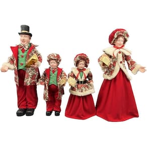 Familia Natalina Pai, Mãe E Filhos Verde/Vermelho Natal 65Cm