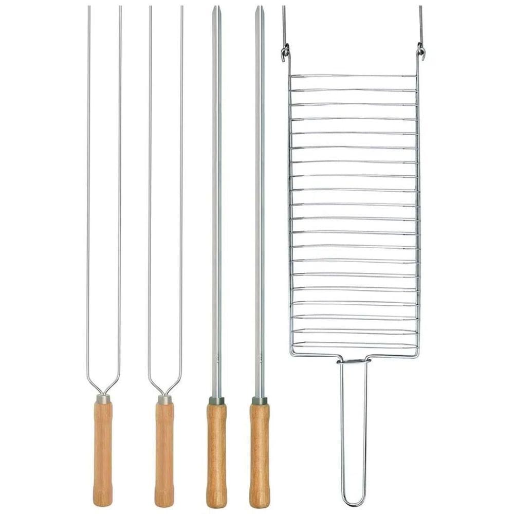 Kit Preparo Churrasco 5Pc Churrasqueira Grelha E Espeto 55Cm