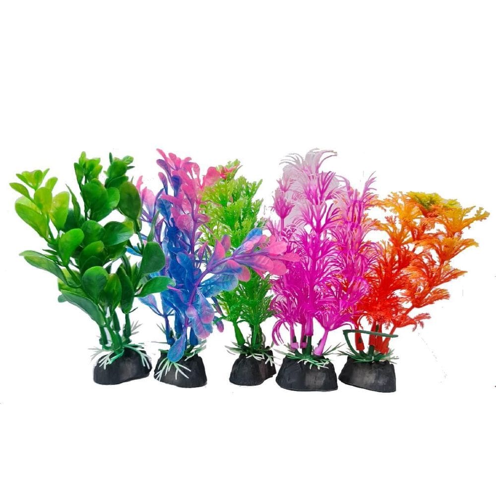 Planta Artificial Colorida Aquário Decoração 5 Un 8Cm
