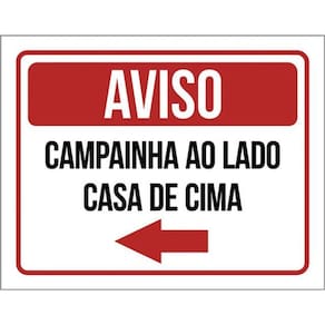 Kit 10 Placa Campainha Lado Casa Cima Seta Esquerda 36X46