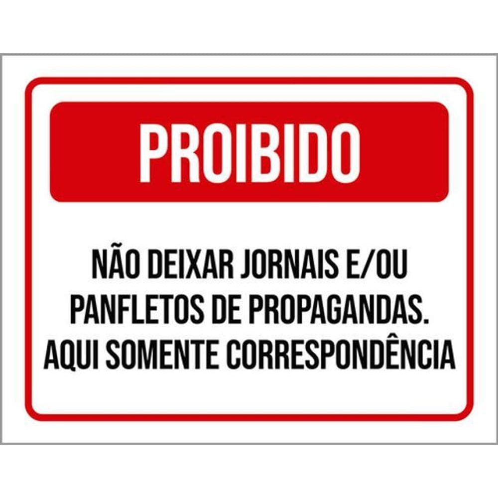 Kit 5 Placas Não Deixar Jornais Panfletos 36X46