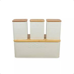 Conjunto Porta Pão Bambu 3 Potes White Bh23353