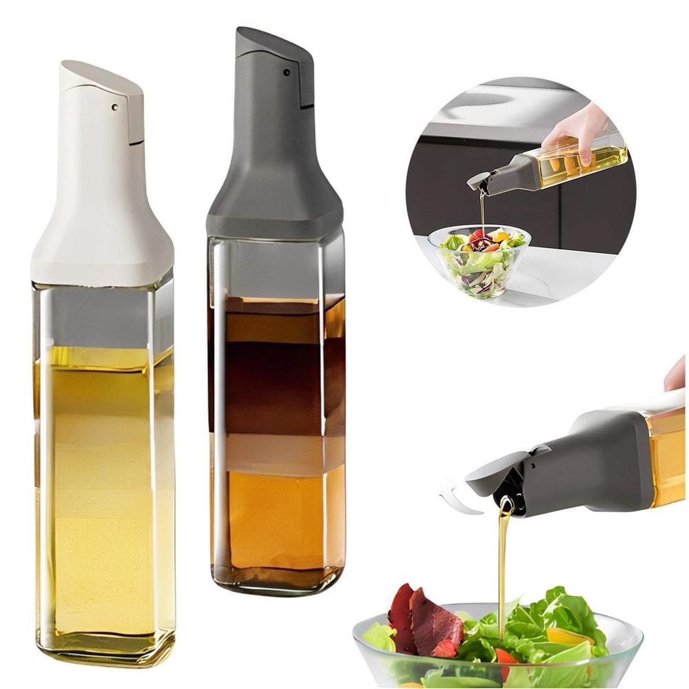 2X Galheteiro Vidro Porta Azeite Óleo Vinagre Quadrado 500Ml