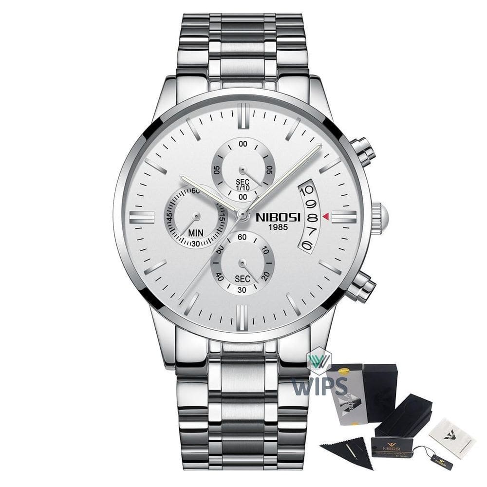 Relógio Masculino Nibosi 2309 Analógico Prata/Branco