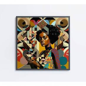 Quadro Ilustração Afro Feminino Medidas 80x80 Cm Impressão Tecido Canvas