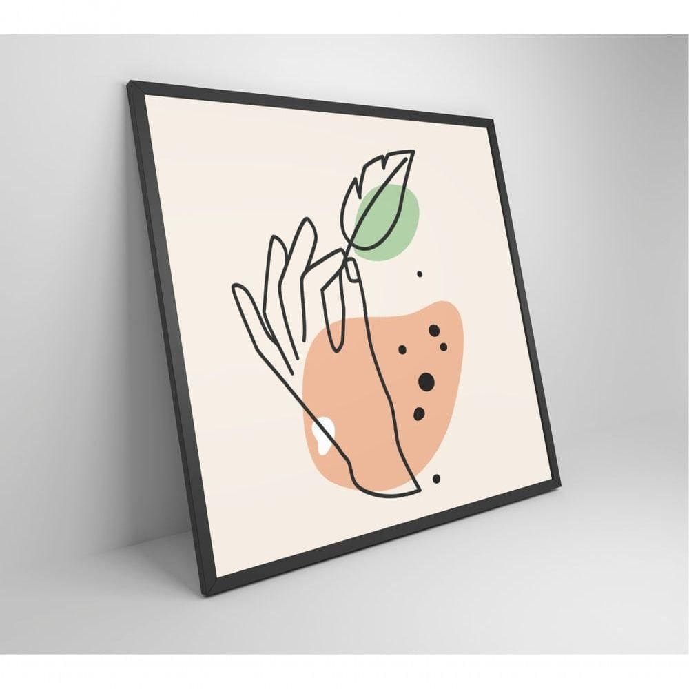 Quadro Feminino Silhueta Mão Folha Artística Contínua Medidas 40x40 Cm Impressão Vidro Acrílico