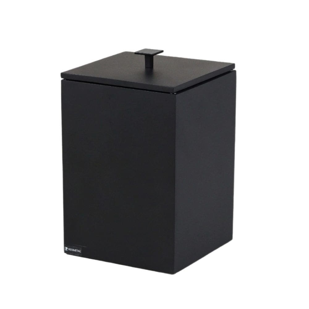 Lixeira Quadrada 5,5L Em Resina Preto Fosco - Black Matte