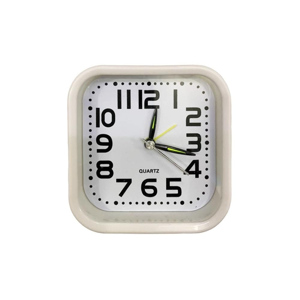 Relógio Mesa Quadrado 9,5x9,5cm N239559-4 Branco Quanhe