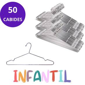 Kit 50 Cabide Tintureiro Infantil para roupas com cava em Aço Cromado - Ideal para Roupas de Crianças